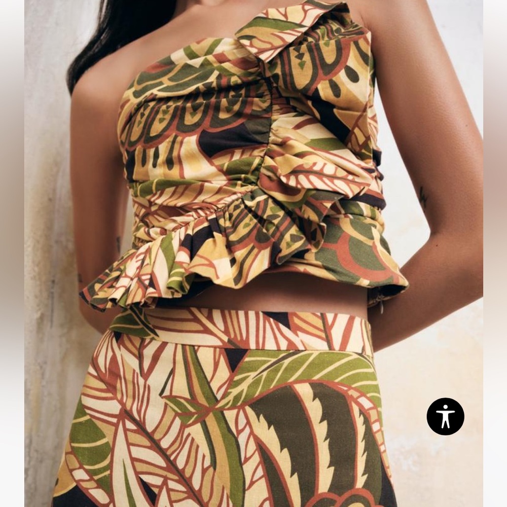 Zara Linen Blend Ruffle Top in Tribal Print